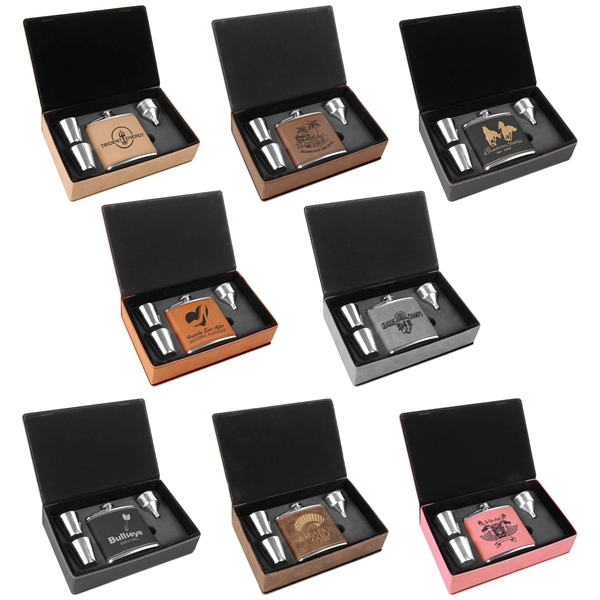 6 Oz. Leatherette Flask Gift Set - 6 Oz. Leatherette Flask Gift Set - Image 0 of 31