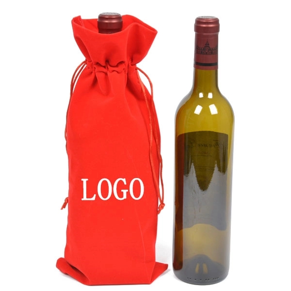 Velvet Wine Bottle Bag with Drawstring - Velvet Wine Bottle Bag with Drawstring - Image 0 of 5
