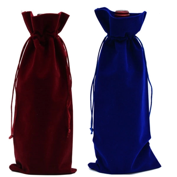 Velvet Wine Bottle Bag with Drawstring - Velvet Wine Bottle Bag with Drawstring - Image 1 of 5