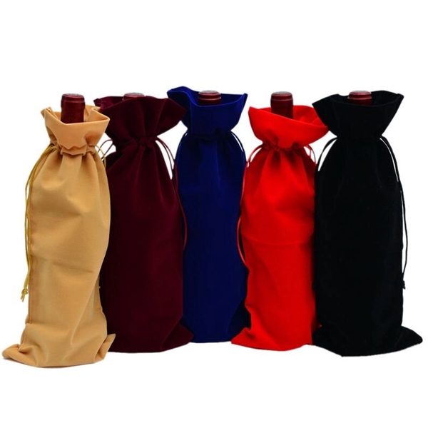 Velvet Wine Bottle Bag with Drawstring - Velvet Wine Bottle Bag with Drawstring - Image 2 of 5