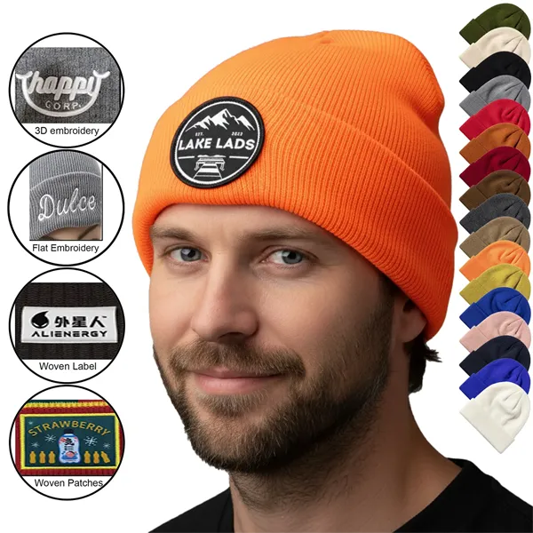 100% Acrylic Cuffed Knitted Beanie With Custom Logo