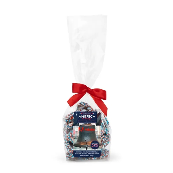 America 250 Mug Drop- Patriotic Milk Choc Nonpareil Pretzels
