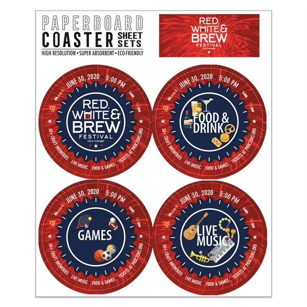 Round Paperboard Coaster Sheet Sets of 4 - 3 3/4" dia.