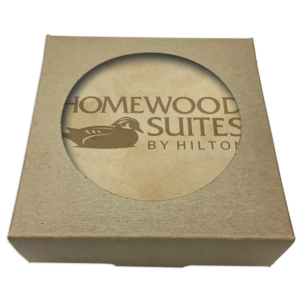 Set of 4 Natural Leather Coasters w/ Natural Kraft Box