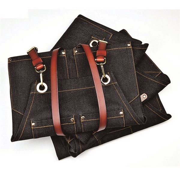 Denim Apron with Cross-back Leather Straps - Denim Apron with Cross-back Leather Straps - Image 1 of 1