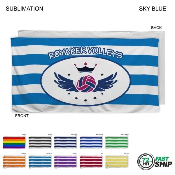 72 Hr Fast Ship - Cabana Stripe Velour Terry Beach Towel