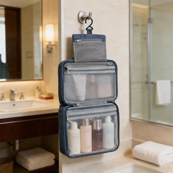 Polyester Portable Travel Hanging Toiletry Bag W/ Zipper