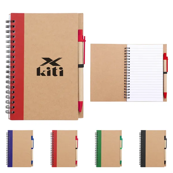 Kraft Cover Eco Inspired Spiral Notebook Journal W/Pen 5"x7"
