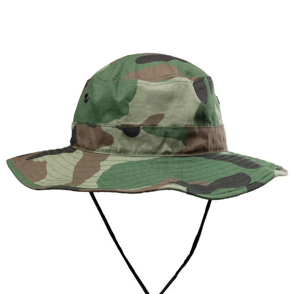 Foldable Cotton Bucket Hat with Camouflage and Draw Cord - Foldable Cotton Bucket Hat with Camouflage and Draw Cord - Image 1 of 3