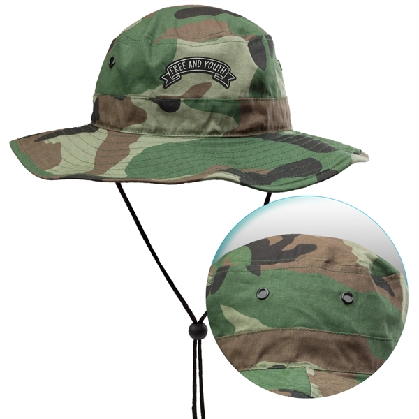 Foldable Cotton Bucket Hat with Camouflage and Draw Cord - Foldable Cotton Bucket Hat with Camouflage and Draw Cord - Image 2 of 3