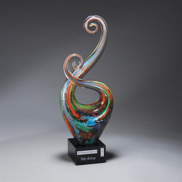 Multi-Color Art Glass Swirl with Black Laser Plate