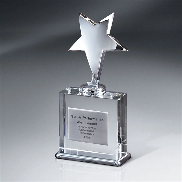 Silver Star Award on Crystal Base with Plate - Small