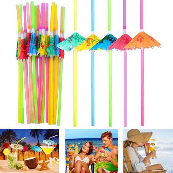 3D Umbrella Cocktail Drinking Straw Rocket
