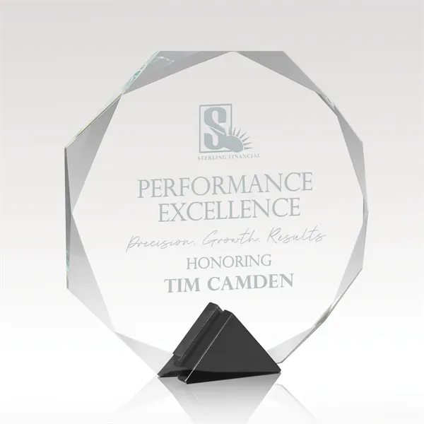 Round Glass Award w/ Black Marble Base, Full Color - Asteria