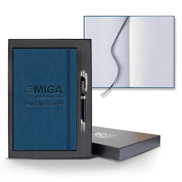Linen Banded Medio Lined White Page Journal Gift Set