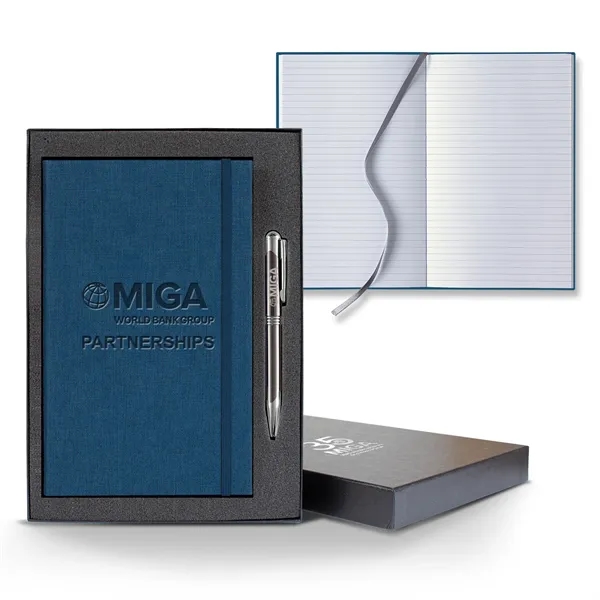 Linen Banded Medio Lined White Page Journal Gift Set