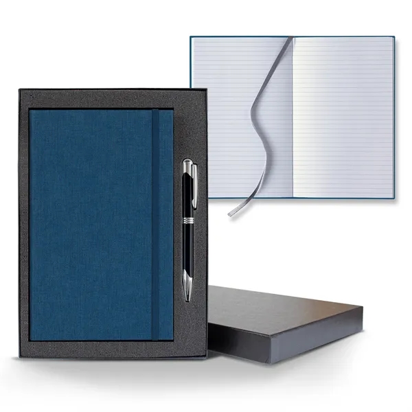 Linen Banded Medio Lined White Page Journal Gift Set