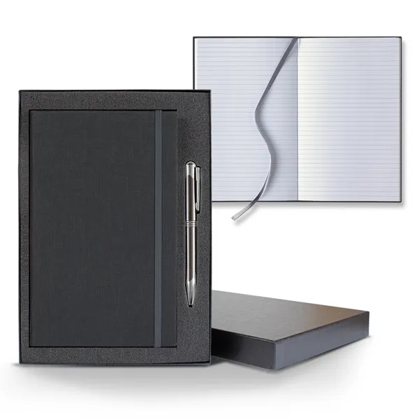 Linen Banded Medio Lined White Page Journal Gift Set