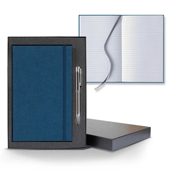 Linen Banded Medio Lined White Page Journal Gift Set