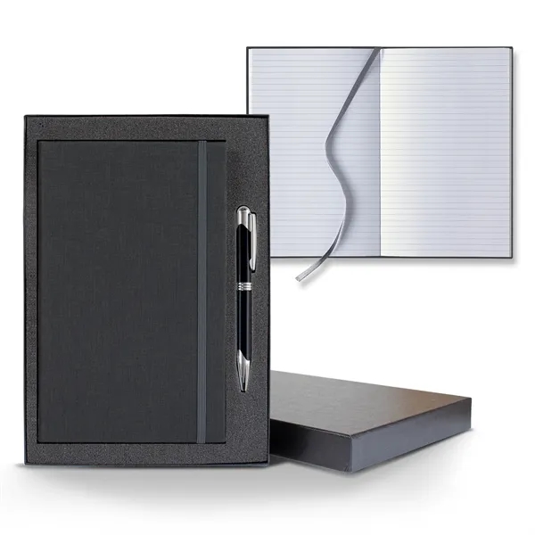 Linen Banded Medio Lined White Page Journal Gift Set