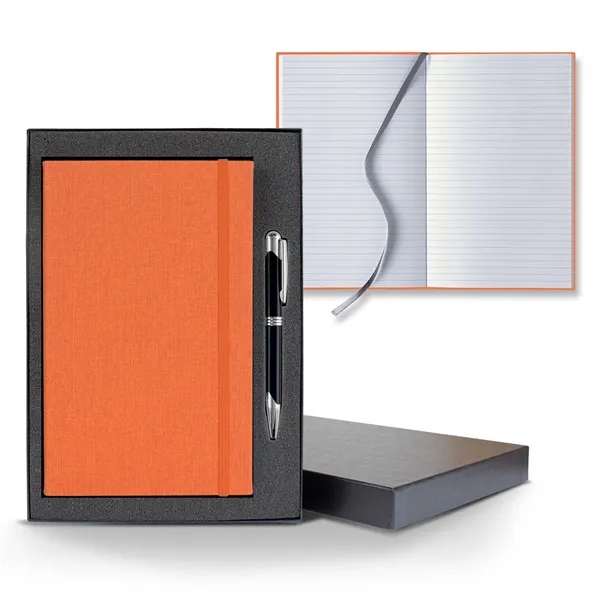 Linen Banded Medio Lined White Page Journal Gift Set