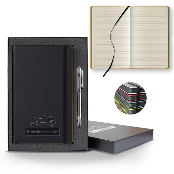 Custom Black Laser Medio Lined Ivory Page Journal Gift Set