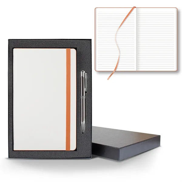 Custom White Laser Medio Lined White Page Journal Gift Set