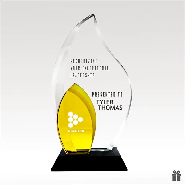 Custom Optical Crystal Flame Award with Yellow Accent