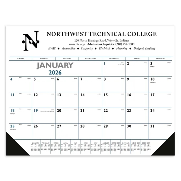Triumph® Calendars Blue & Black Desk Pad with Vinyl Corners