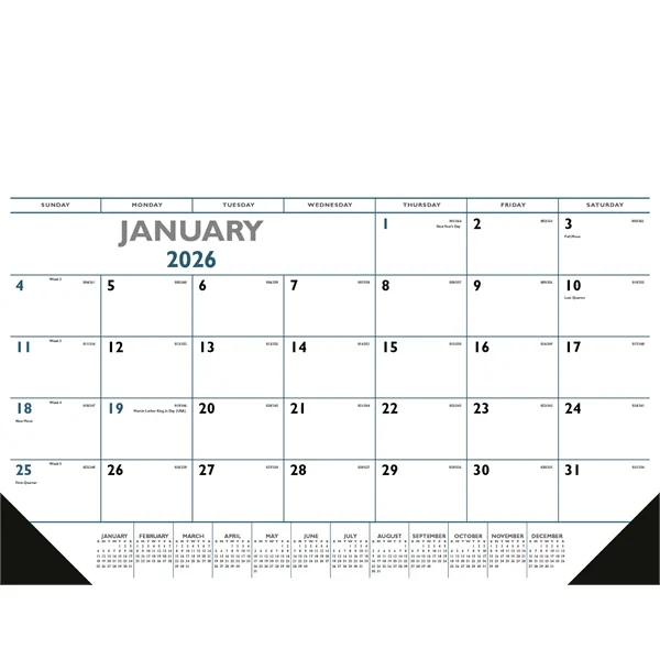 Triumph® Calendars Blue & Black Desk Pad with Vinyl Corners