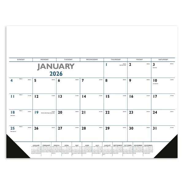 Triumph® Calendars Blue & Black Desk Pad with Vinyl Corners