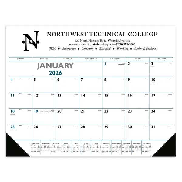 Triumph® Calendars Blue & Black Desk Pad with Vinyl Corners
