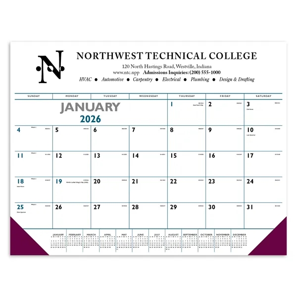 Triumph® Calendars Blue & Black Desk Pad with Vinyl Corners