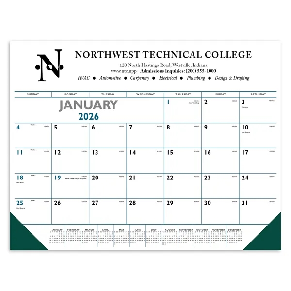 Triumph® Calendars Blue & Black Desk Pad with Vinyl Corners