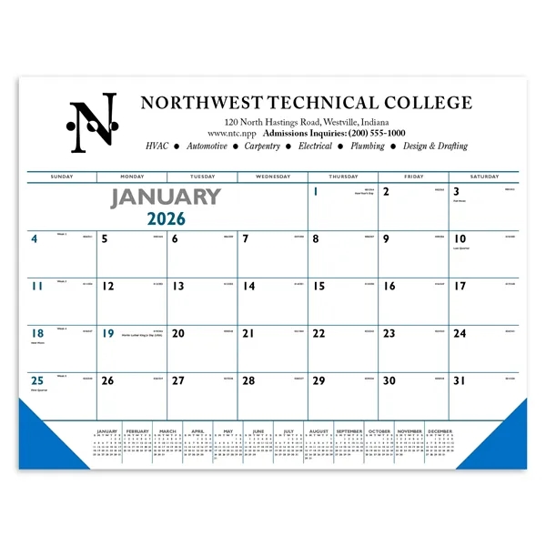 Triumph® Calendars Blue & Black Desk Pad with Vinyl Corners