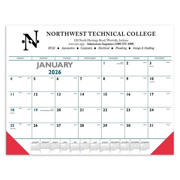 Triumph® Calendars Blue & Black Desk Pad with Vinyl Corners