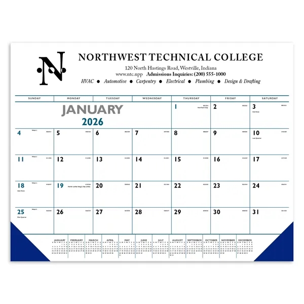 Triumph® Calendars Blue & Black Desk Pad with Vinyl Corners