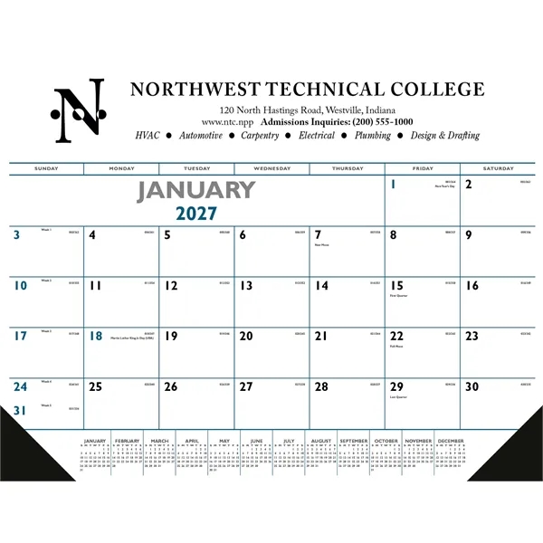 Triumph® Calendars Blue & Black Desk Pad with Vinyl Corners