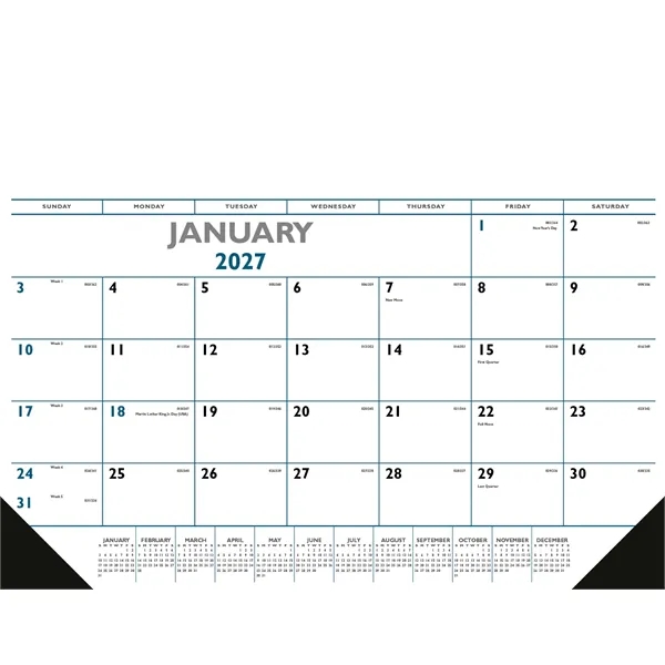 Triumph® Calendars Blue & Black Desk Pad with Vinyl Corners