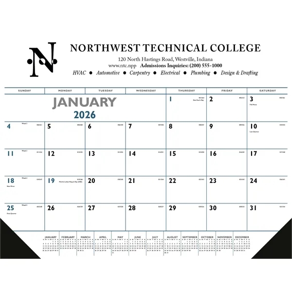 Triumph® Calendars Blue & Black Desk Pad with Vinyl Corners
