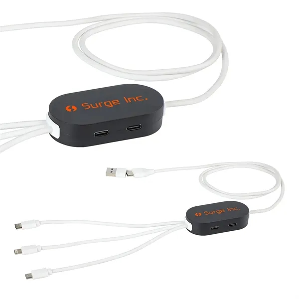 Custom Triumph 3-in-1 Charging Cable with 4-Port USB Hub and Recycl