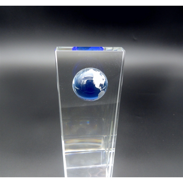 Crystal Trophy with Blue Globe 2.75x8 - Crystal Trophy with Blue Globe 2.75x8 - Image 2 of 3