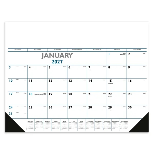 Triumph® Calendars Blue & Black Desk Pad with Vinyl Corners