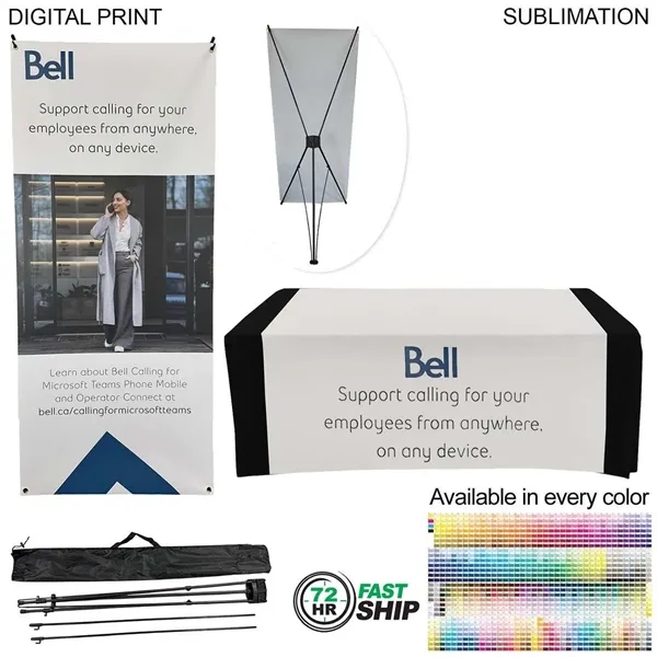 72Hr Fast Ship-Tradeshow Package Tripod Banner + Tablerunner