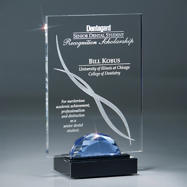 Rectangle Acrylic Award with Glass Gemstone and Marble Base