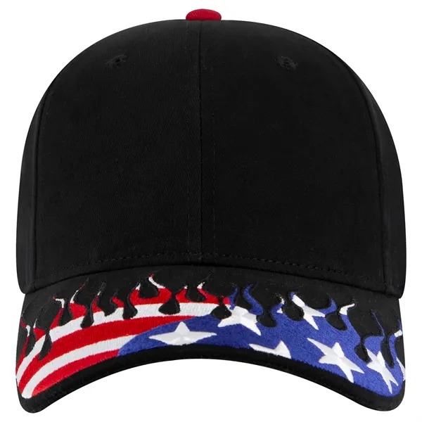 Custom US Flag Flame Pattern Brushed Cotton Twill 6 Panel Cap