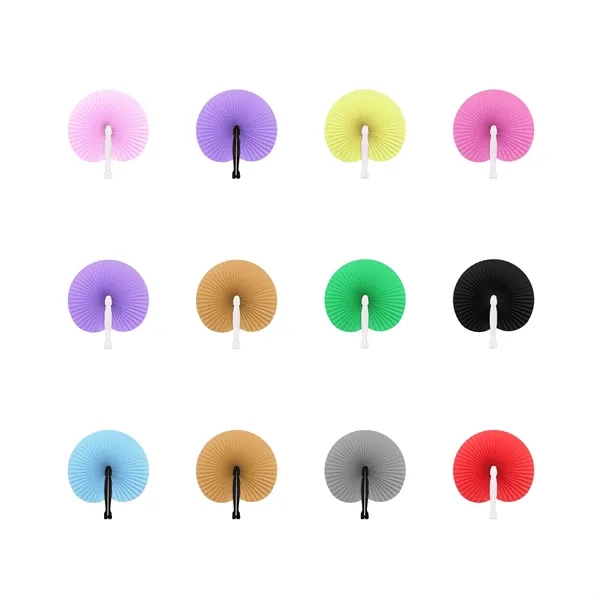 Round Foldable Handheld Paper Fan W/ Plastic Handle