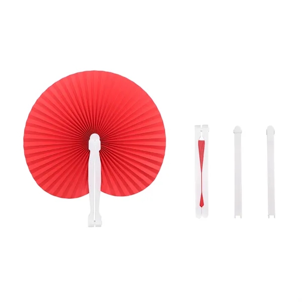 Round Foldable Handheld Paper Fan W/ Plastic Handle
