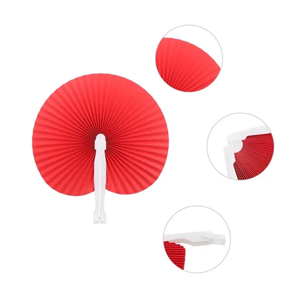 Round Foldable Handheld Paper Fan W/ Plastic Handle