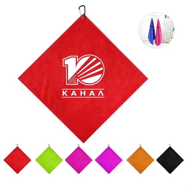 16"x16" Microfiber Golf Towel W/ Carabiner Clip